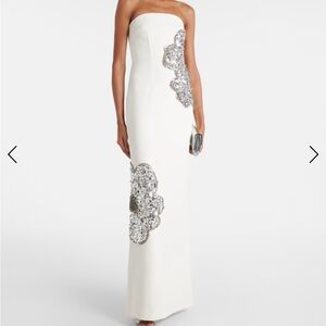 Maxi strapless embellished white gown, Rebecca Vallance